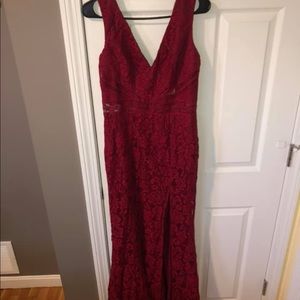 Formal red lace dress with slit